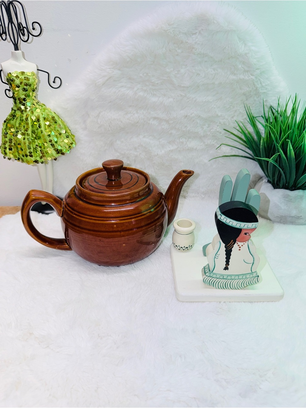 Brown Oven Proof Teapot And Handcrafted Napkin & Tooth Pick Holder 🔥